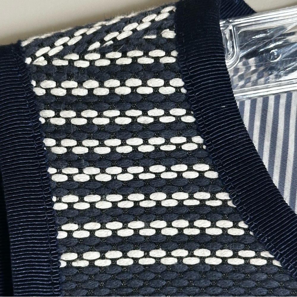 J Crew Sheath Dress Woven Striped Navy White Tweed Indigo Blue Bow Lined Sz 4P - Picture 3 of 11